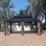 3.65x6m  Double Roof Aluminum Gazebo Brown - Image 2