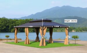 3.65x6m  Double Roof Aluminum Gazebo Brown - Image 5