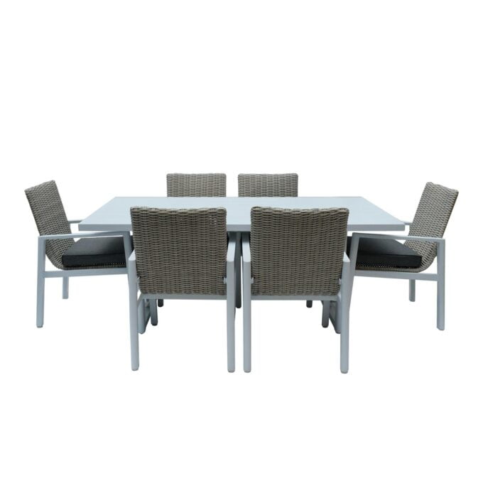 Swin Aluminum & Rattan Rectangle Dining Table Set with 6 Chairs & Cushion