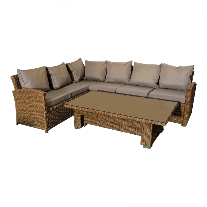Rattan 7 Seater L Shape Sofa with Adjustable Table