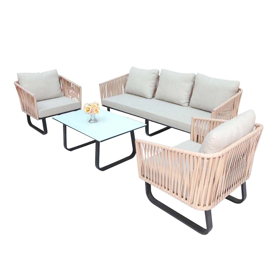 Swin All-Weather Resistant 5-Seater Aluminum Frame Woven Rope Outdoor Patio  Sofa with Coffee Table - Swin Furniture