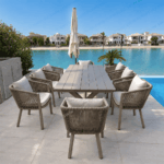 Swin Luxurious Aluminum Frame 8-Seater Outdoor Dining Set with Cushions for Balcony and Backyard