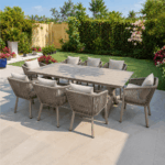 Swin Luxurious Aluminum Frame 8-Seater Outdoor Dining Set with Cushions for Balcony and Backyard - Image 7