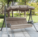 Swin Delicate Outdoor Aluminum 3-Seater Swing With  Comfortable Cushion for Garden Balcony Terrace and Patio, Brown and Grey