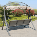 Swin Delicate Outdoor Aluminum 3-Seater Swing With  Comfortable Cushion for Garden Balcony Terrace and Patio, Brown and Grey - Image 4