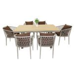 Swin  Outstanding Aluminimum Frame WPC 6-Seater Outdoor Dining Set with Cushions for Balcony and Backyard