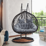 Swin Fancy Outdoor Iron Hanging Chair With  Comfortable Cushion for Garden Balcony Terrace and Patio, Grey