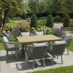 Swin  Luxurious Aluminum Frame WPC 6-Seater Outdoor Dining Set with Cushions for Balcony and Backyard