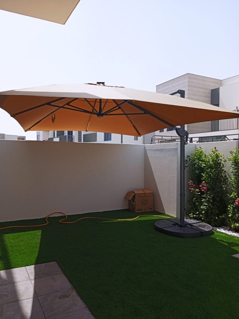 Swin Aluminum Square Garden Umbrella with Water Base, Solar Light photo review