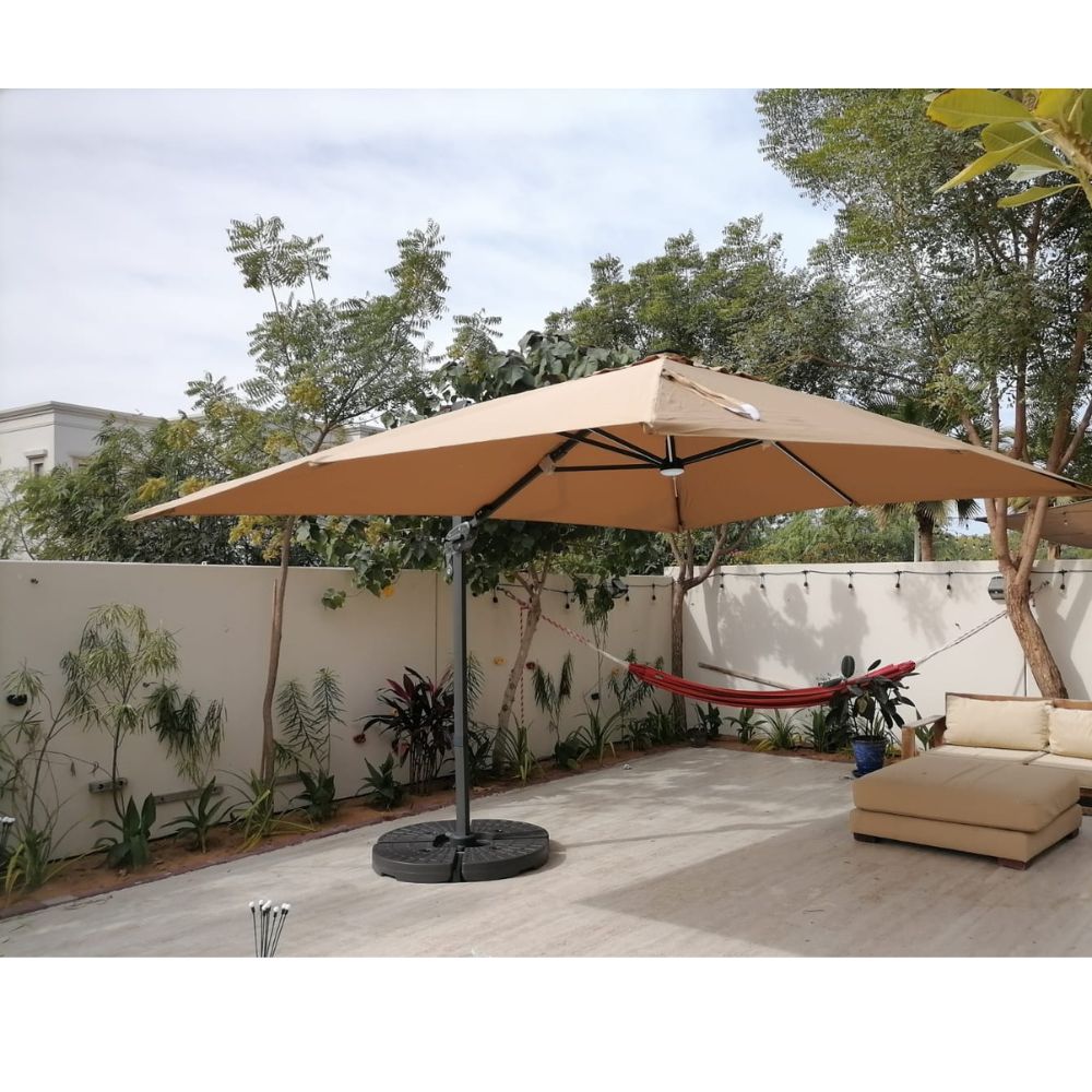Swin Aluminum Garden Umbrella with Marble Base, Solar Light photo review