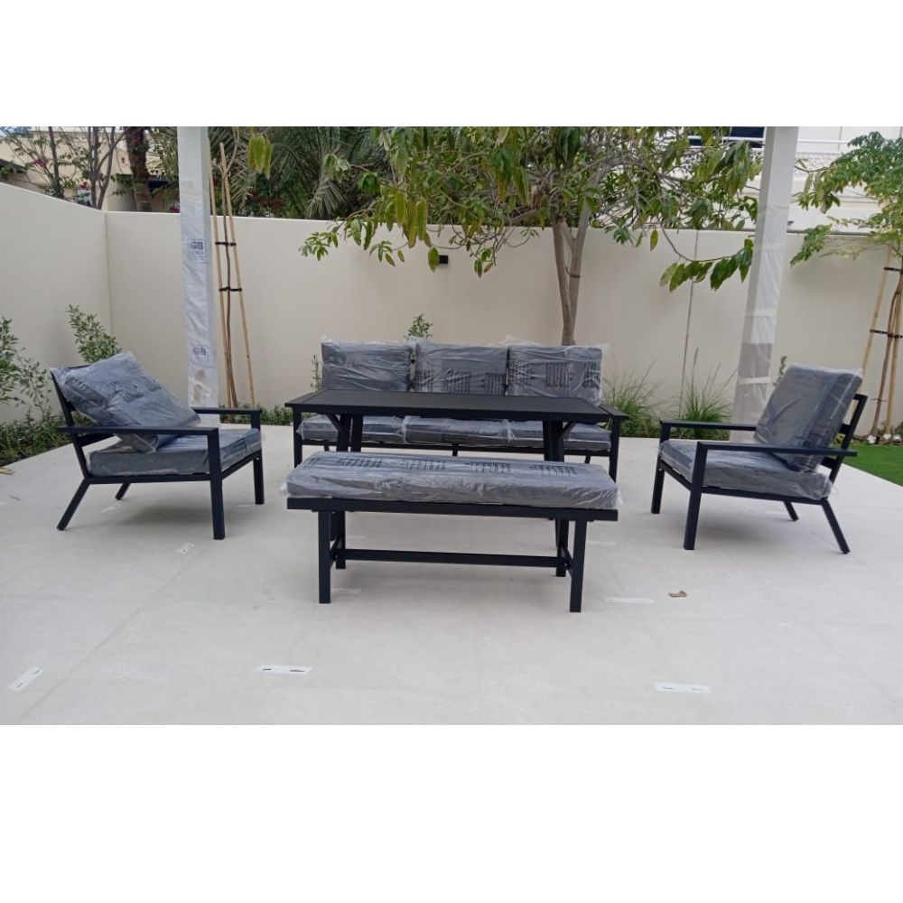 Swin Elegant Aluminum Frame 7-Seater Outdoor Lounge Sofa Set with Comfortable cushions, Table and Bench for Garden and Balcony, Gray photo review
