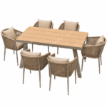 Swin All-Weather Resistant Aluminum Frame WPC 6-Seater Outdoor Dining Set with Cushions for Garden and Backyard - Image 2