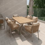 Swin All-Weather Resistant Aluminum Frame WPC 6-Seater Outdoor Dining Set with Cushions for Garden and Backyard - Image 9
