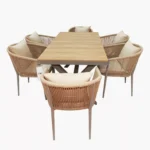 Swin All-Weather Resistant Aluminum Frame WPC 6-Seater Outdoor Dining Set with Cushions for Garden and Backyard - Image 3