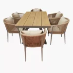Swin All-Weather Resistant Aluminum Frame WPC 6-Seater Outdoor Dining Set with Cushions for Garden and Backyard - Image 2