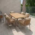 Swin 6-Seater Outdoor Dining Set with All-Weather Resistant Aluminum Frame, WPC & Cushions for Garden and Backyard - Image 2