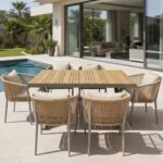 Swin All-Weather Resistant Aluminum Frame WPC 6-Seater Outdoor Dining Set with Cushions for Garden and Backyard