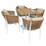 Swin  Weatherproof Aluminum Frame WPC 4-Seater Outdoor Dining Set with Cushions for Garden