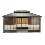 Double Hardtop Gazebo Outdoor Screen House Backyard Sun Room Aluminum Solarium with Sliding doors - Image 2