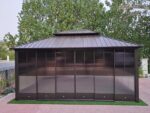 Double Hardtop Gazebo Outdoor Screen House Backyard Sun Room Aluminum Solarium with Sliding doors - Image 3