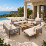 Swin Premium 8 Seater Outdoor Garden Sofa with Durable Aluminum Frame, Comfortable Sponge Cushion, and Weather-Resistant Polyester Fabric