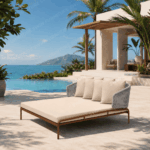 Swin Double Daybed with Aluminum Frame in Wood Finish & Off-White Cushions