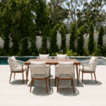 Swin Luxurious Aluminum Frame WPC 6-Seater Outdoor Dining Set with Cushions for Balcony and Backyard