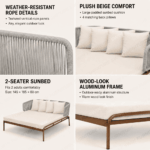 Swin Double Daybed with Aluminum Frame in Wood Finish & Off-White Cushions - Image 3