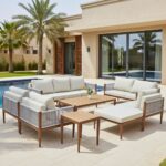 Swin Premium 8 Seater Outdoor Garden Sofa with Durable Aluminum Frame, Comfortable Sponge Cushion, and Weather-Resistant Polyester Fabric