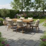 Swin Luxurious Aluminum Frame WPC 6-Seater Outdoor Dining Set with Cushions for Balcony and Backyard