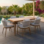 Swin Luxurious Aluminum Frame WPC 6-Seater Outdoor Dining Set with Cushions for Balcony and Backyard