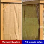 Swin Wooden Color Double Roof Gazebo – Premium Aluminum Frame with Mosquito Net & Curtains - Image 4