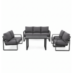 Swin 7 Seater Outdoor Garden Sofa with Black Aluminum Frame Plush Sponge Cushions and Weather Resistant Polyester Fabric - Image 2