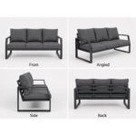 Swin 7 Seater Outdoor Garden Sofa with Black Aluminum Frame Plush Sponge Cushions and Weather Resistant Polyester Fabric - Image 6