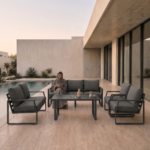 Swin 7 Seater Outdoor Garden Sofa with Black Aluminum Frame Plush Sponge Cushions and Weather Resistant Polyester Fabric - Image 7