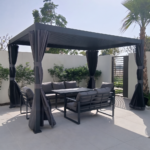 Swin 7 Seater Outdoor Garden Sofa with Black Aluminum Frame Plush Sponge Cushions and Weather Resistant Polyester Fabric - Image 9