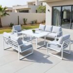 Swin 7 Seater Outdoor Garden Sofa in Aluminum Frame Plush Sponge Cushions and WeatherResistant Polyester Fabric