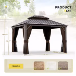 3x3.65m Double Roof Aluminum Gazebo Black - Image 6