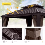 3x3.65m Double Roof Aluminum Gazebo Black - Image 3