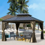 3x3.65m Double Roof Aluminum Gazebo Black - Image 2