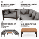 Swin U Shape 12 Seater Outdoor Garden Sofa Set – Aluminum Frame, Weather-Resistant Fabric - Image 3