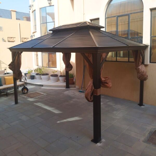 3x4m Rectangular Roof Aluminum Gazebo Brown