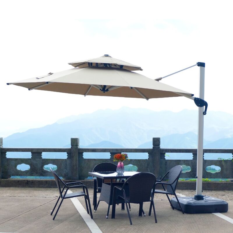 3-meter Diameter Outdoor Garden Umbrella Side Pole  Heavy Duty  Double Roof Cantilever Parasol