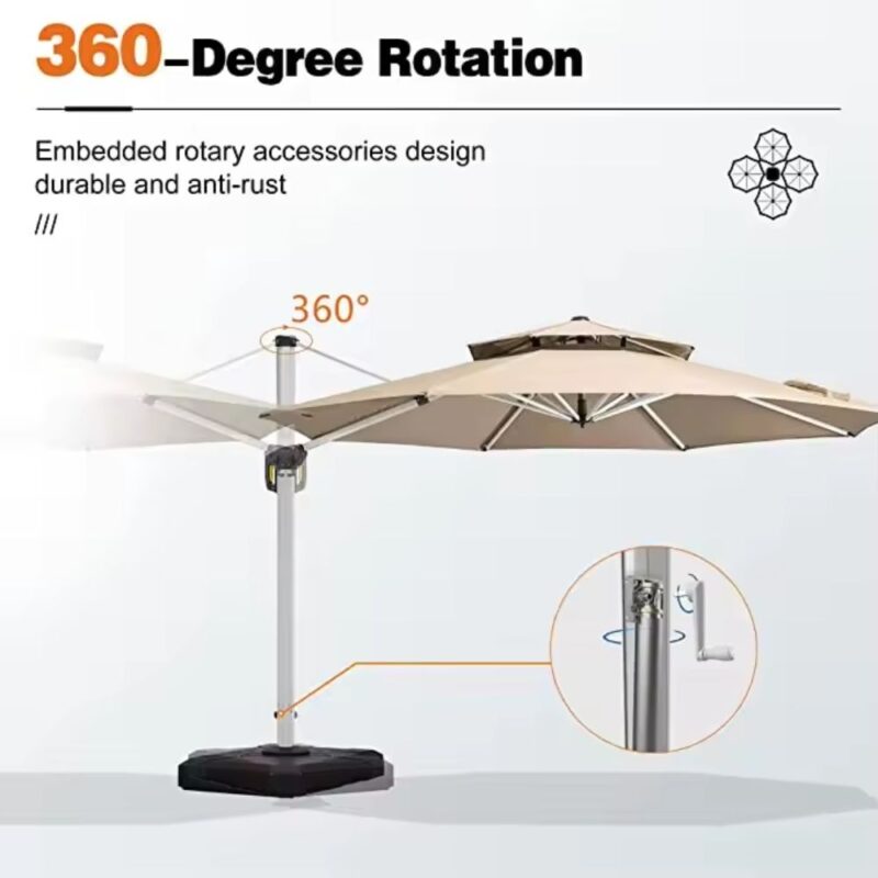 3-meter Diameter Outdoor Garden Umbrella Side Pole  Heavy Duty  Double Roof Cantilever Parasol - Image 2