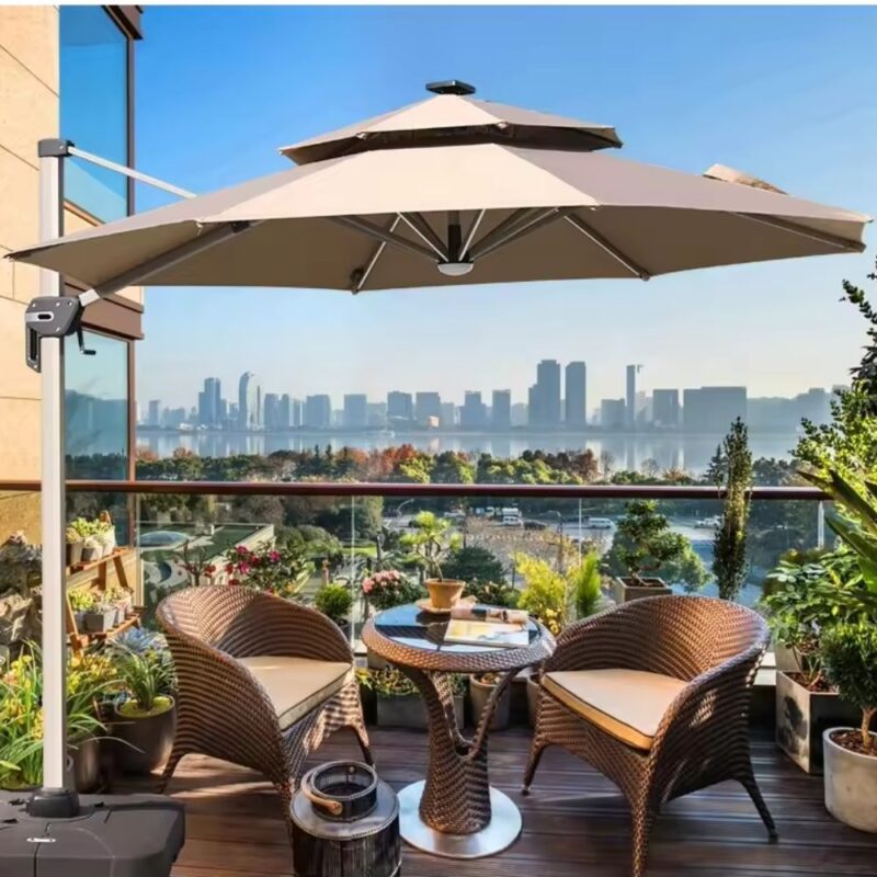 3-meter Diameter Outdoor Garden Umbrella Side Pole  Heavy Duty  Double Roof Cantilever Parasol - Image 5