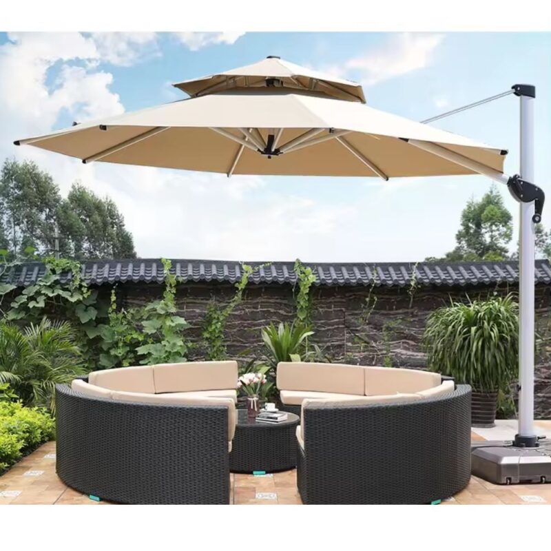 3-meter Diameter Outdoor Garden Umbrella Side Pole  Heavy Duty  Double Roof Cantilever Parasol - Image 6