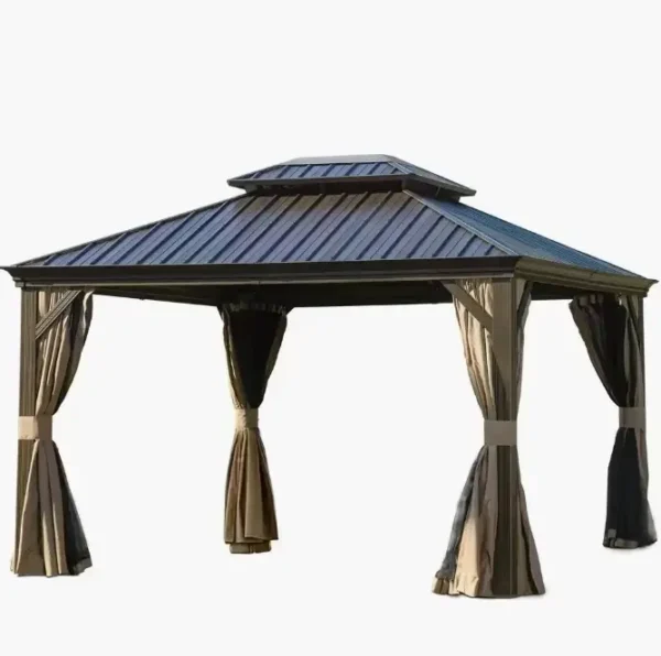 3x3.65m Double Roof Aluminum Gazebo Black