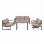 Swin 7 Seater Outdoor Garden Sofa in Aluminum Frame Plush Sponge Cushions - Khaki - Image 2