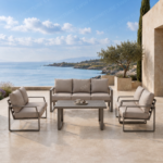Swin 7 Seater Outdoor Garden Sofa in Aluminum Frame Plush Sponge Cushions - Khaki - Image 7