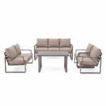 Swin 7 Seater Outdoor Garden Sofa in Aluminum Frame Plush Sponge Cushions - Khaki - Image 6